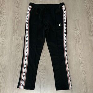 NWOT Playboy‎ x Pacsun Black Side Striped Track Pants Tapered Small Streetwear